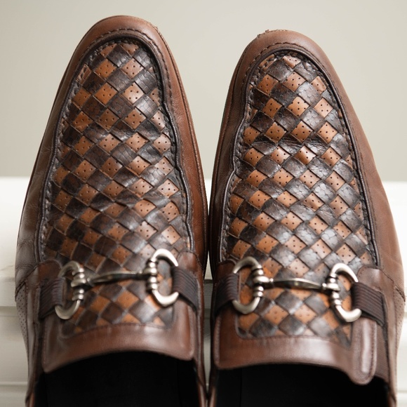 MEZLAN Brown Woven Leather Horse bit Loafers Men's Sz 13 Two Tone RARE!! - Picture 2 of 7